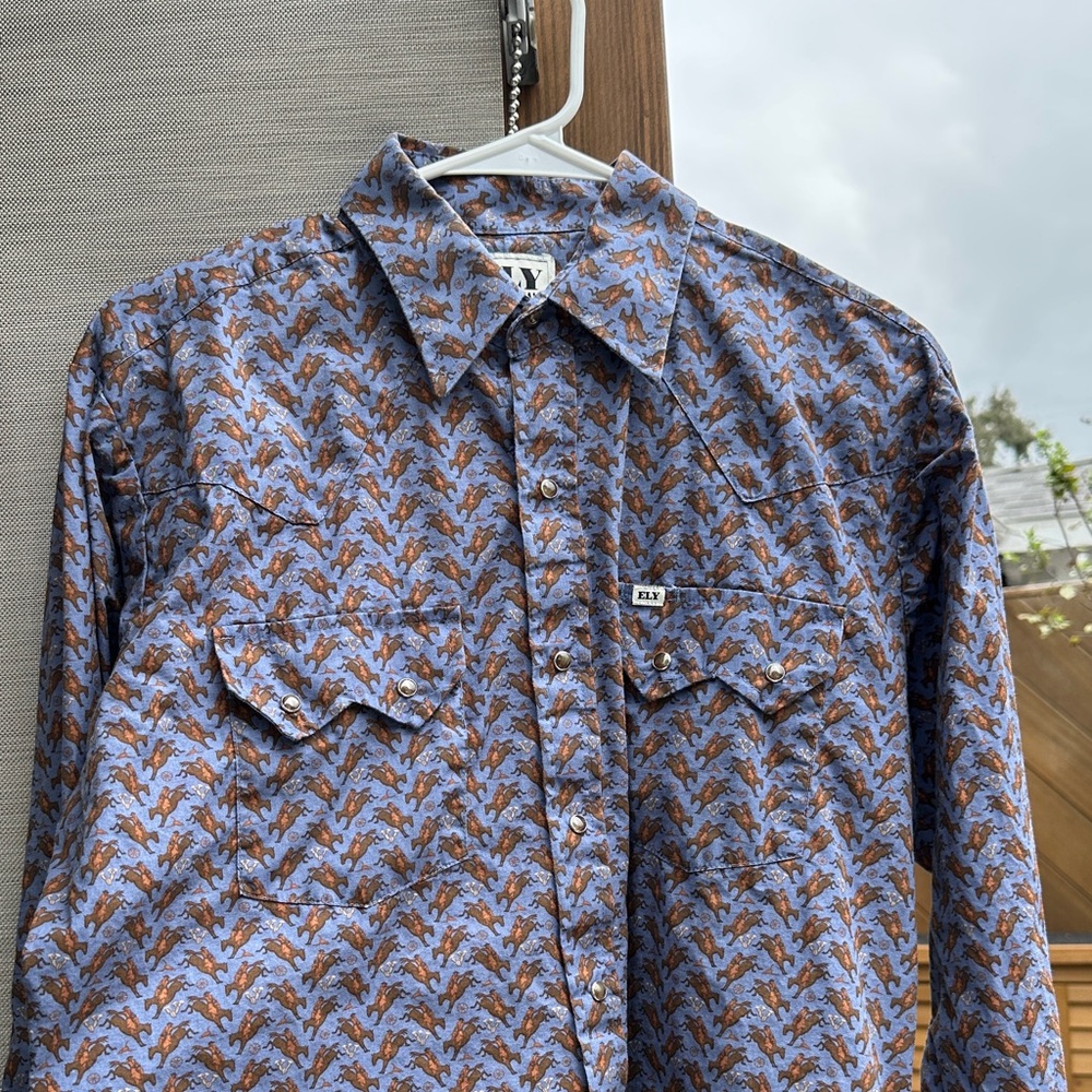 Ely Cattleman Blue and Brown Patterned Shirt - Men’s Medium